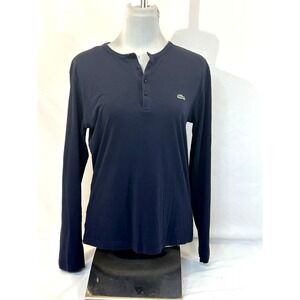 Lacoste Women's Long Sleeve Henley Polo Shirt Navy Blue Pima Cotton Size 3 or S